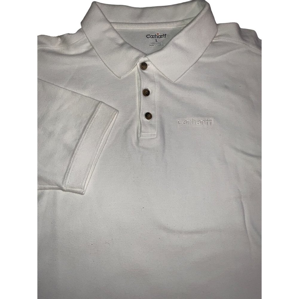Carhartt White Men's Polo Shirt Men’s Large 100% Cotton 3 Button